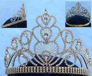 (Adjustable) Princess Queen Rhinestone Beauty Pageant Gold Rhinestone Crown Tiara