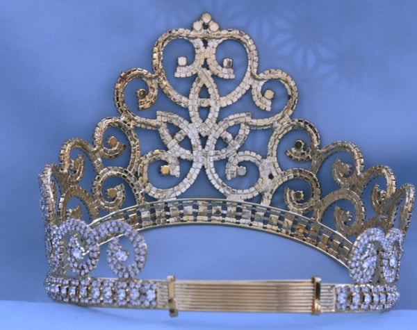 Adjustable Rhinestone Gold Crown Tiara Apparel & Accessories