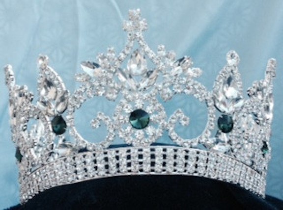 Continental Adjustable Silver Emerald Contoured Rhinestone Crown Tiara - CrownDesigners