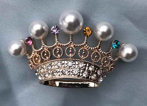 Alabama Pearl Gold Crown Rhinestone Crown Pin Brooch
