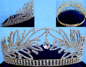Beauty Pageant Queen Princess, Bridal Gold Rhinestone Crown Tiara