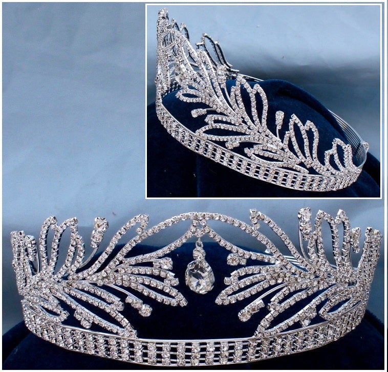 Beauty Pageant Queen Princess, Bridal Silver Rhinestone Crown Tiara