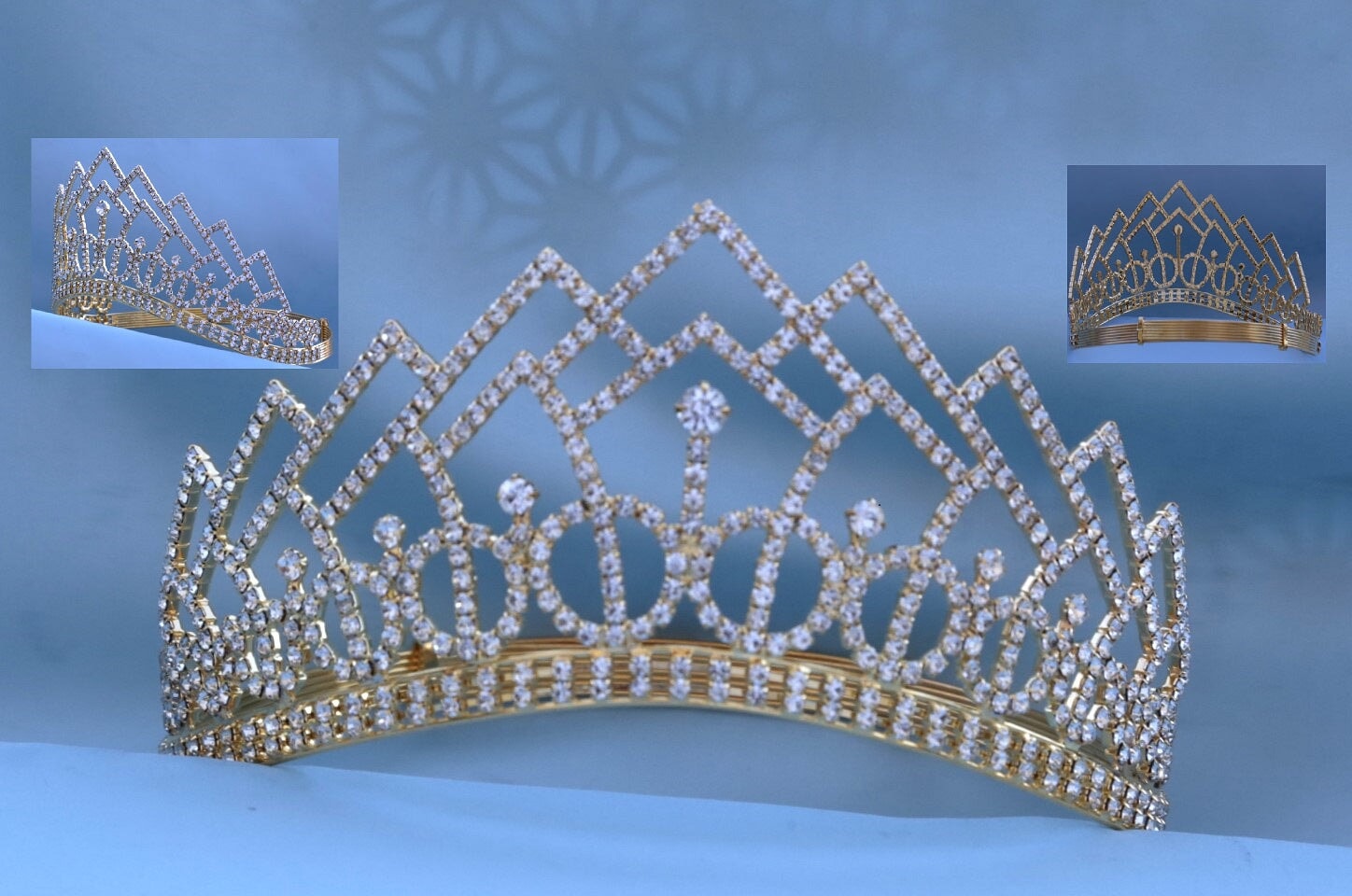Beauty Pageant Rhinestone Contoured Crown Gold Tiara – CrownDesigners