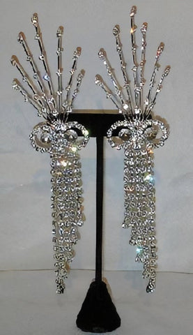 Beauty Pageant Rhinestone Dangling Silver Earrings
