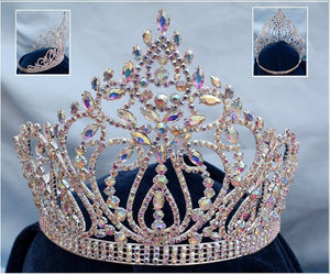 Beauty Pageant Rhinestone Queen Adjustable Aurora Borealis Crown Tiara