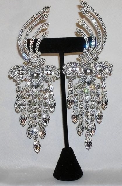 Beauty Pageant Rhinestone Vanderbilt Dangling Silver Earrings