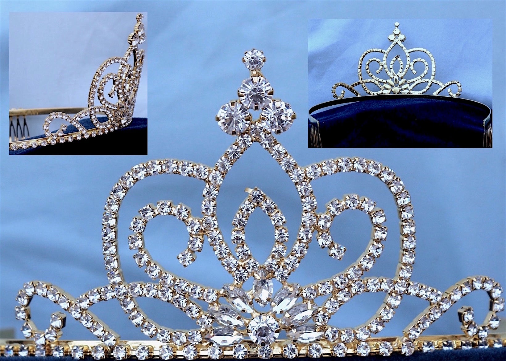Bridal Queen Princess Rhinestone Gold Crown Tiara