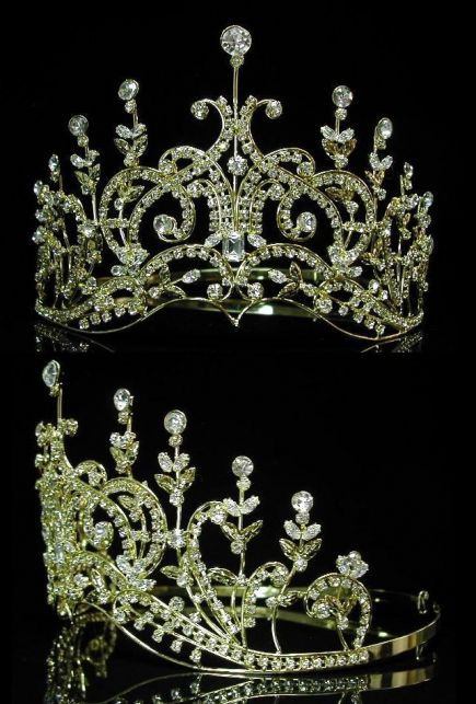 Leaey-Spray Tiara 1905 English Rhinestone gold Crown Bridal Princess Tiara - CrownDesigners
