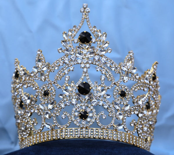 Continental Adjustable Gold Black Crown Tiara LARGE Queen,OVERSTOCK CLEARANCE