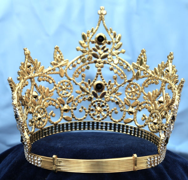 Continental Adjustable Gold Black Crown Tiara LARGE Queen,OVERSTOCK CLEARANCE