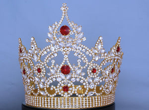Continental Adjustable Gold Ruby Rhinestone Crown Tiara