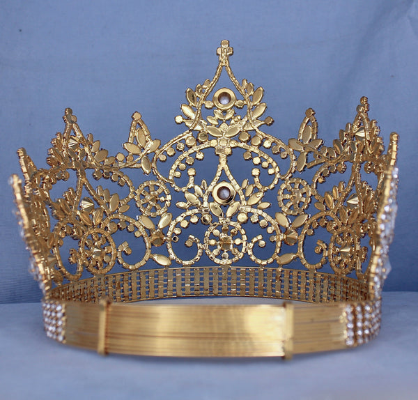 Continental Adjustable Rhinestone Gold Crown Tiara