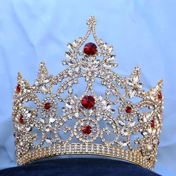 Continental Adjustable Ruby Red Rhinestone Crown Tiara LARGE Queen,OVERSTOCK CLEARANCE