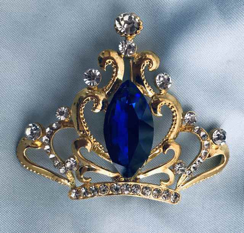 Continental Blue Sapphire Gold Crown Rhinestone Crown Pin