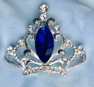 Continental Blue Sapphire Silver Crown Rhinestone Crown Pin