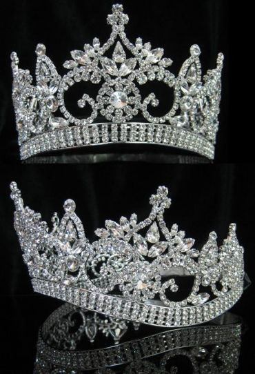 Continental Contoured Rhinestone Crown Tiara (Adjustable) Silver MEDIUM Queen/Princess,OVERSTOCK CLEARANCE