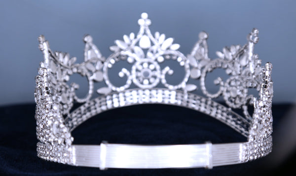 Continental Contoured Rhinestone Crown Tiara (Adjustable) Silver