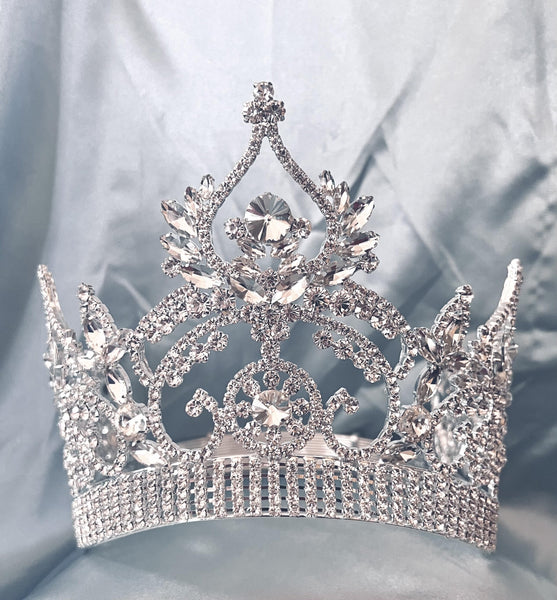 Continental Contoured Rhinestone Crown Tiara (Adjustable) Silver Medium Size Apparel & Accessories