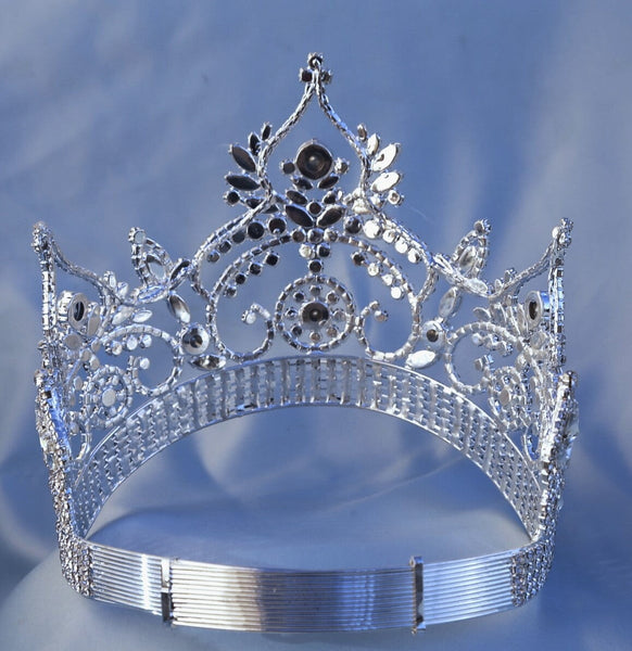 Continental Contoured Rhinestone Crown Tiara (Adjustable) Silver Medium Size Apparel & Accessories