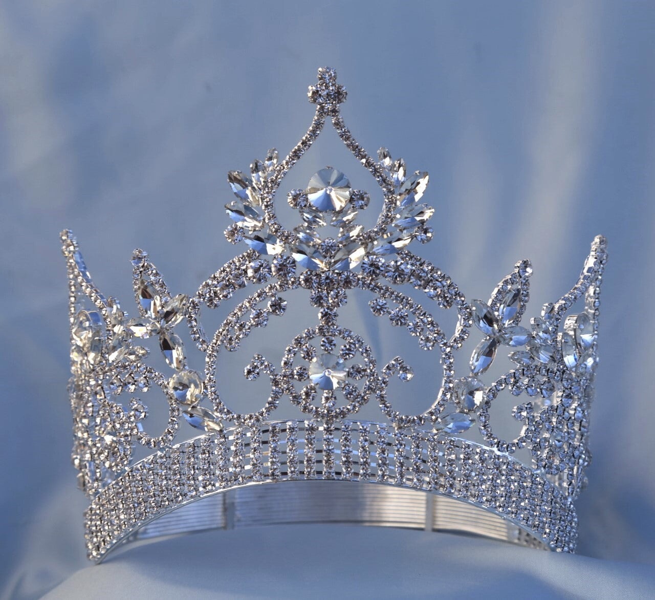 Continental Contoured Rhinestone Crown Tiara (Adjustable 