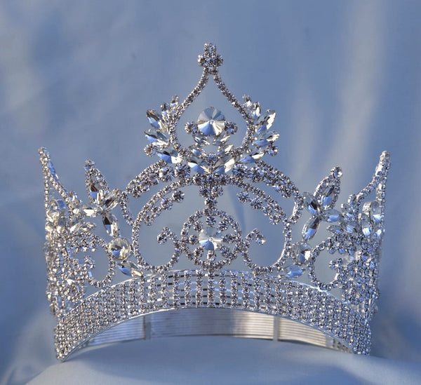 Continental Contoured Rhinestone Crown Tiara (Adjustable) Silver Medium Size Apparel & Accessories