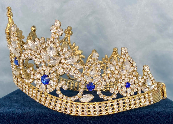 Continental Premium Gold Blue Sapphire Contoured Crown Tiara