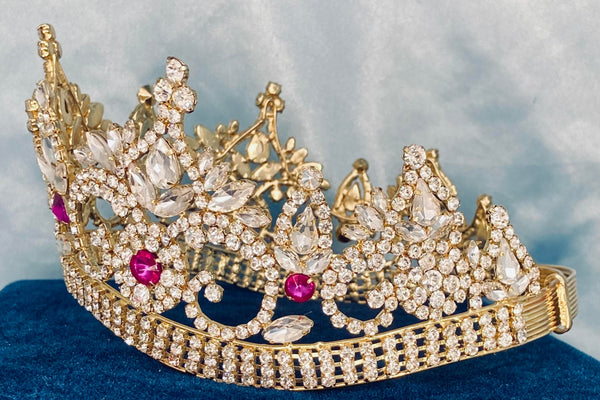 Continental Premium Gold Dark Pink Contoured Crown Tiara