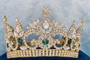 Continental Premium Gold Emerald Green Contoured Crown Tiara