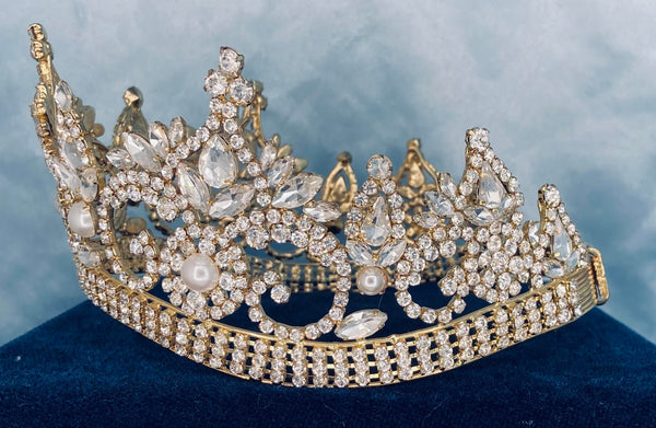 Continental Premium Gold Pearls Contoured Crown Tiara