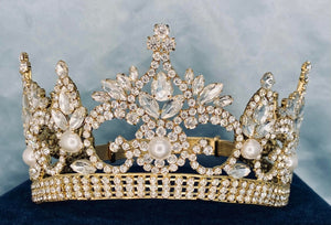 Continental Premium Gold Pearls Contoured Crown Tiara