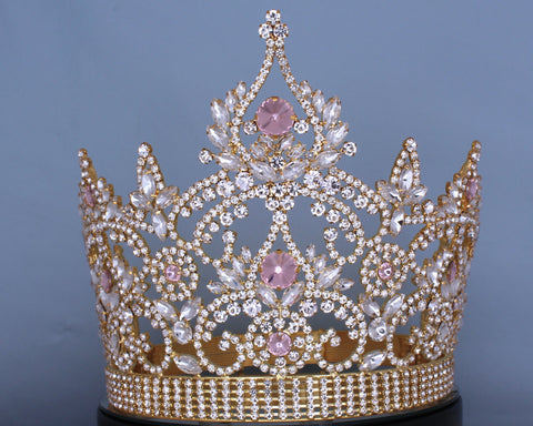 Continental Rhinestone Gold Pink Crown tiara