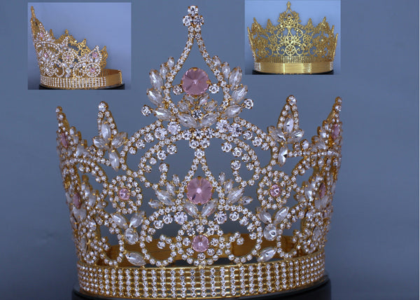 Continental Rhinestone Gold Pink Crown tiara
