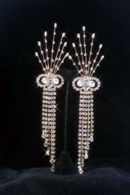 Beauty Pageant Rhinestone Dangling Gold  Earrings - CrownDesigners