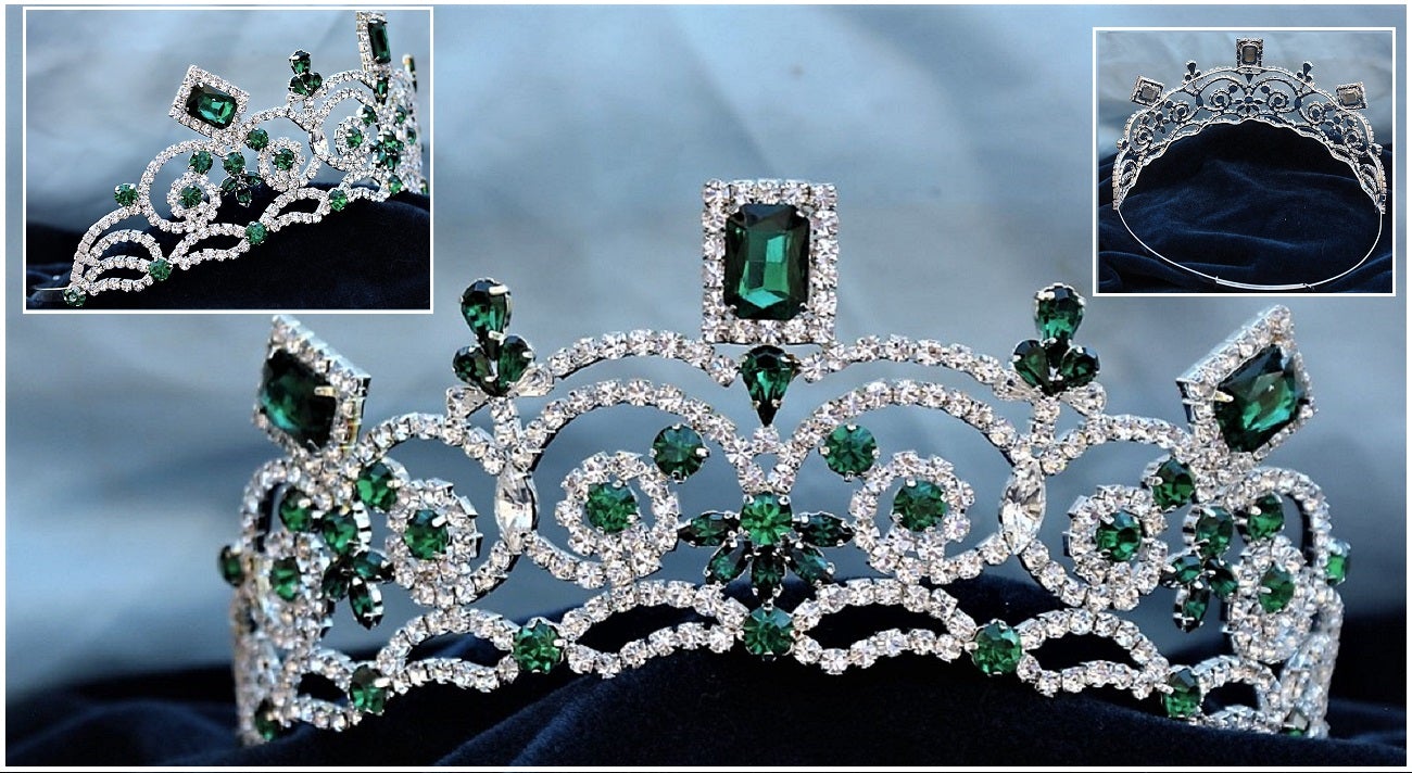 Emerald Rhinestone Queen Pageant Crown Tiara