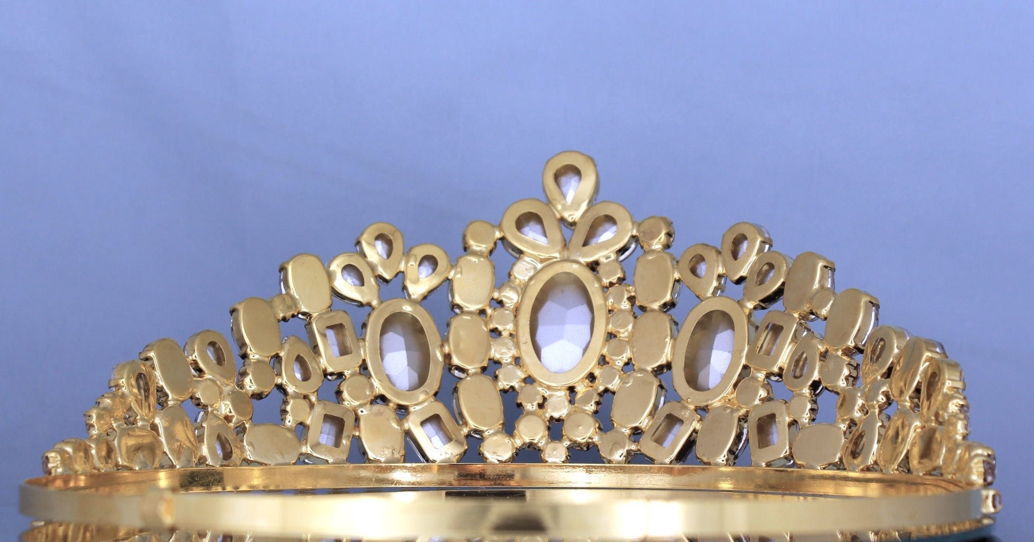 ? Dora Tiara - Gold w/ Clear Crystals Rose Gold Regal Tiara of Tiara Drop Pearls - Cassandra Lynne main image 4