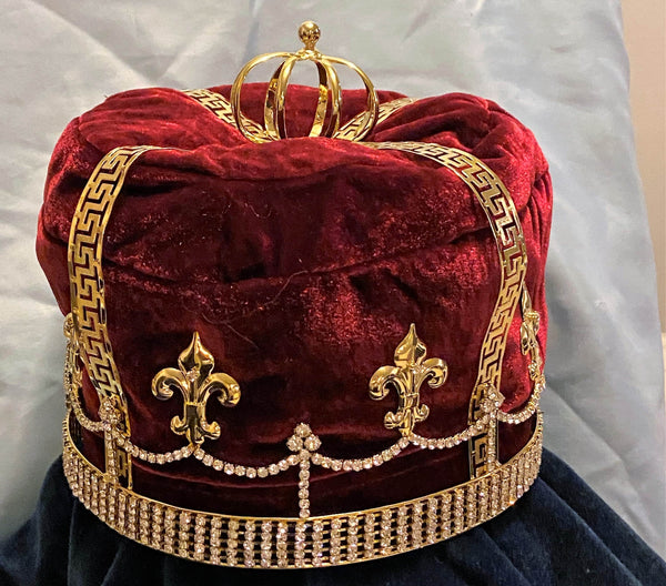 Fleur D Lis Gold Imperial State Men's Full Rhinestone Crown