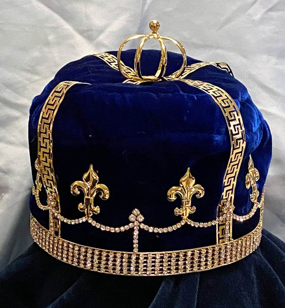 Fleur D Lis Gold Imperial State Men's Full Rhinestone Crown