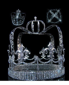 Fleur D Lis Silver Imperial State Mens Full Rhinestone Crown