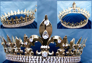 Full Round Gold Medieval Rhinestone Mens Unisex Crown