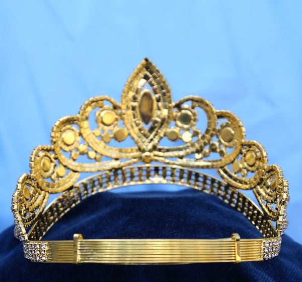 Gold Adjustable Rhinestone Crown Tiara Apparel & Accessories