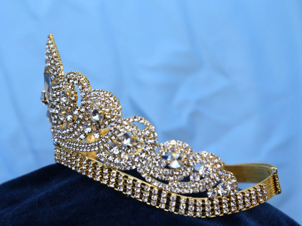 Gold Adjustable Rhinestone Crown Tiara Apparel & Accessories