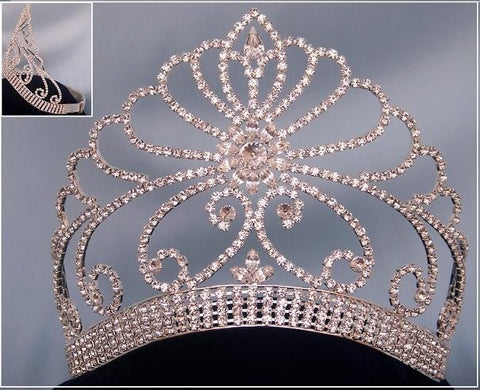 Beauty Pageant silver contoured rhinestone adjustable crown tiara - CrownDesigners