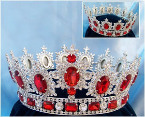 Men's Unisex Rhinestone Silver Full Ruby Red Royal Premium Crown - CrownDesigners