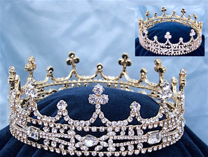 King Arthur Medieval Full Gold Rhinestone Unisex Crown