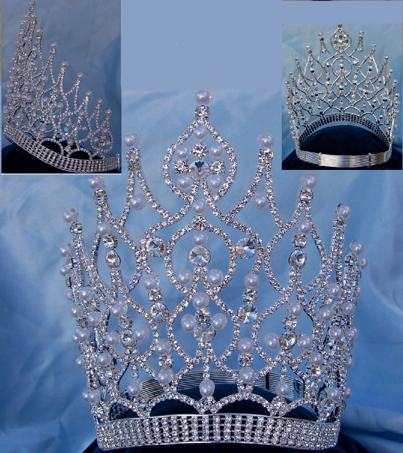 Large Beauty Pageant Rhinestone Adjustable Contoured Pearl 