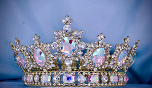 Men's Unisex Rhinestone Gold Full Clear Aurora Borealis Royal Premium Crown