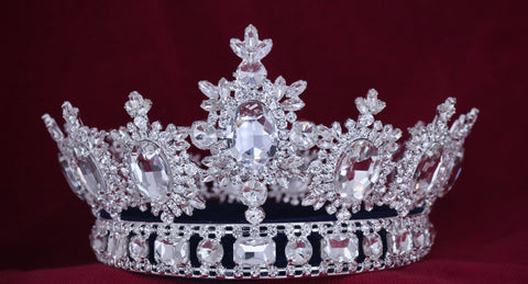 Men's Unisex Rhinestone Silver Full Clear Royal Premium Crown