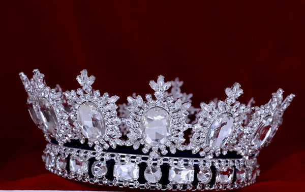 Men's Unisex Rhinestone Silver Full Clear Royal Premium Crown