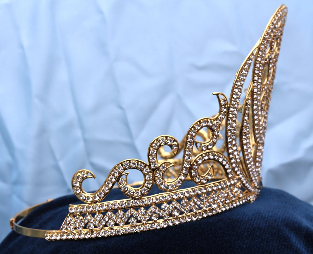 Pageant Gold Miss Beauty Pageant Adjustable Rhinestone Gold Crown Tiara – CrownDesigners