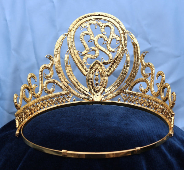 Miss Beauty Pageant Adjustable Rhinestone Gold Crown Tiara LARGE Queen